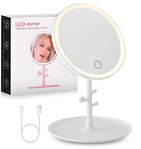 LETOUR Lighted Makeup Vanity Mirror, Illuminated Tabletops Cosmetic Mirror, 3 Levels of Light 90 Degree Swivel Touch Dimming, Detachable Portable Traveling Makeup Mirror with Lights Gift for Girls