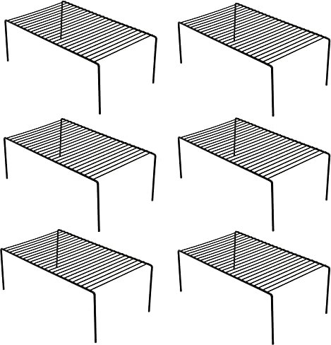 IPEGTOP 6er-Pack großer Gefrierschrank-Aufbewahrungsregal, rostfreier Edelstahl, platzsparend, für Kühlschrank, Speisekammer, Arbeitsplatten (Schwarz)
