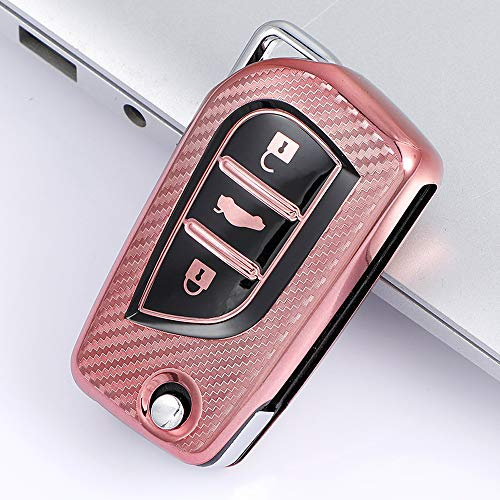 ontto Guscio Cover per Chiave Telecomando Auto Adatto per Toyota Auris Corolla Avensis Verso Yaris Aygo Scion TC IM 2015 2016 Coprichiave in TPU Custodia Protettivo Portachiavi 3 Tasti-Rosa