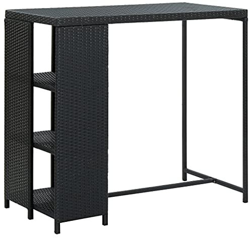 vidaXL Bartisch mit Regal Stehtisch Tresentisch Küchentisch Esstisch Bistrotisch Bartresen Tisch Küchentresen Schwarz 120x60x110cm Poly Rattan