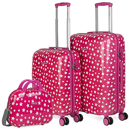 ITACA - Kinderkoffer Mädchen - Kinder Kofferset. Kinderkoffer mit Rollen - 4 Rädrig Reisekoffer Kinder. Langlebiger Kinder Trolley. Reisekoffer für Kinder 702400B, Fuchsia