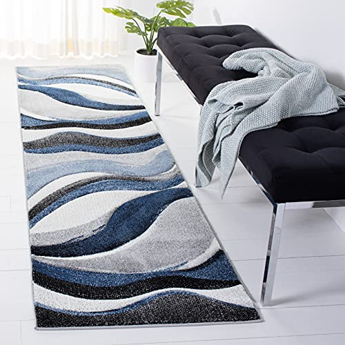 SAFAVIEH Hollywood Collection Runner Rug - 2'3 x 6', Grey & Blue, Mid-Century Modern Design, Non-Shedding & Easy Care, Ideal for High Traffic Areas in Living Room, Bedroom (HLW766F)