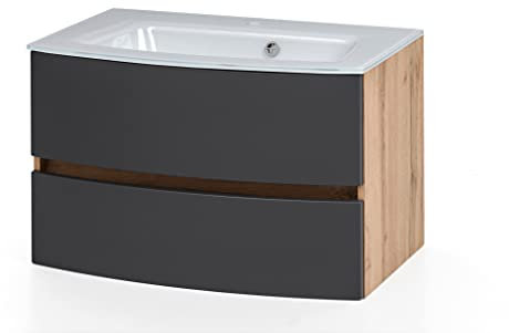 Waschtisch Kornel 80 cm mit Waschbecken weiß – Eiche / Grau matt