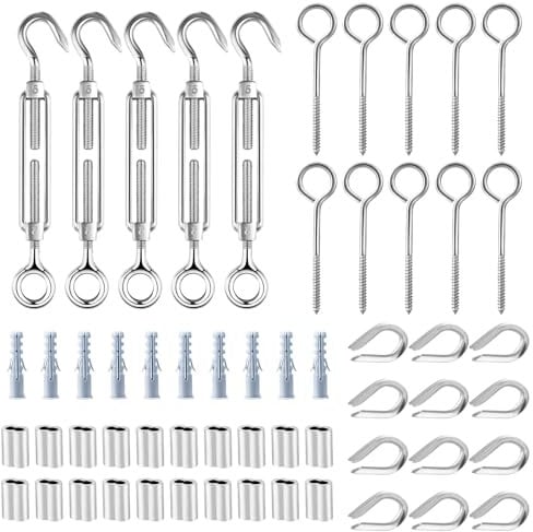 TooTaci Turnbuckle Wire Tensioner Kit, M5 Turnbuckle Hook and Eye and Vine Eyes for Climbing Plants,Heavy Duty 2mm Stainless Steel Wire Tensioner Kit for Garden, Fence, Outdoor Lights Hanging
