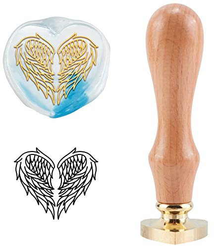 craspire Wachssiegelstempel Engelsflügel Vintage Siegellackstempel Herzform Abnehmbarer Messingkopf Siegelstempel Mit Holzgriff Für Hochzeitseinladungen Thanksgiving Valentinstagsgeschenk