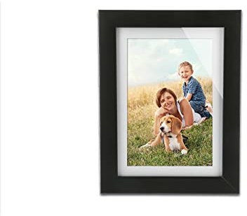 KHG Bilderrahmen lackiert mit stabilem Glas und Passepartout, MDF Ideal für Portraits, Urkunden, Poster, Puzzles & Collagen, 13x18 cm Schwarz