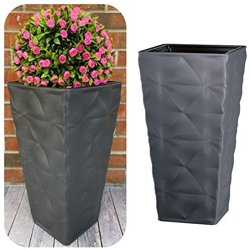 MELTOM Pflanzkübel Blumenkübel mit Herausnehmbaren Einsatz Slim Hoch Quadratisch 3D Effekt Farbe: Anthrazit XXL (BxH): 39 x 75 cm