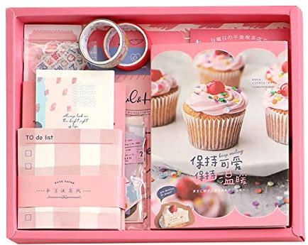 Laplbeke 346 Stück Vintage Scrapbook Zubehör Set, Ästhetisches Bullet Junk Journaling mit A6 Raster Notizbuch, Scrapbooking Aufkleber, DIY Geschenk für Mädchen Damen (Rosa)