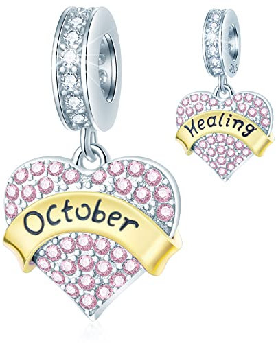 Oktober Geburtsstein Herz Anhänger Geburt Charms, passt Pandora Geburtstag Armband, 925 Sterling Silber Rosa October Birthstone Perlen, Geschenk für Braut/Birthday/Hochzeitstag