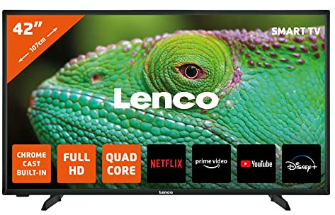 Lenco LED-4243 Fernseher - 42 Zoll Smart TV - Full HD - HDR - Stereo Lautsprecher - Triple Tuner - HDMI x3 - WLAN - Ethernet - VGA - Android TV - Bluetooth - schwarz