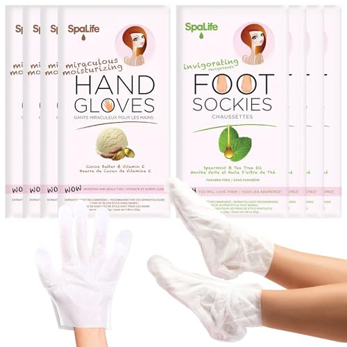 SpaLife Moisturizing Hand Gloves & Foot Mask Socks | Korean Skincare Set Mothers Day Gifts | Dry Cracked Hands & Dry Cracked Feet Callus Remover | Self Care Gifts for Women | 4 Hand, 4 Foot