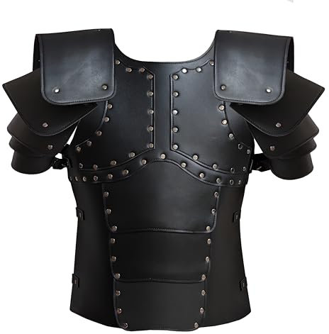 Deluxe Mittelalterliche Brustpanzerung Wikingerkrieger Verstellbare Lederpanzerung Brustplatte Kostüm für LARP Party Halloween Cosplay, Armor Schwarz, Einheitsgröße