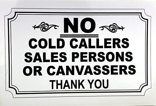 Stop Cold Calling Door Sticker No Canvassers Callers Religious Groups Sign 140mmX 80mm Black & white