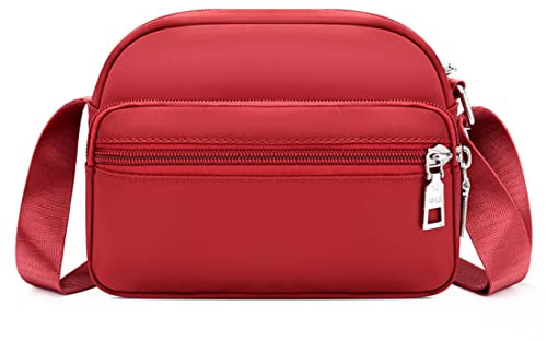 NAOYQ kleine Tasche Stoff Handytasche zum umhängen Damen Crossbody Tasche Schultertasche Frauen umhängetasche Breiter Gurt Nylon Handtasche umhängen Reißverschluss Passt für Frauen mädchen rot