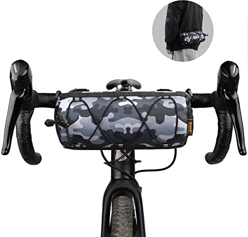Rhinowalk Fahrrad Lenkertasche Vordertasche Fahrradtasche Aufbewahrungstasche mit Schultergurt für Rennrad Mountainbike Radfahren Reisen (Camouflage grau)
