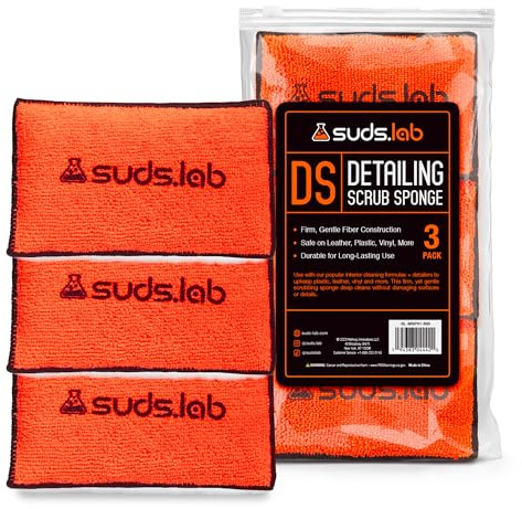 Suds Lab DS - Juego de 3 almohadillas de microfibra para limpieza y detalles del interior del coche, juego de 3, seguras para cuero, vinilo, plástico, etc.