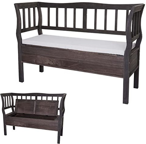 Mendler Sitzbank T207, Bank Truhenbank Holzbank Aufbewahrungstruhe, Staufach Kissen Holz 119cm - grau-braun, Shabby