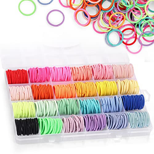 Funtopia 336 Stück Haargummis Mädchen, 24 Farben 2mm Haargummis Klein, Baby Haargummi, Bunt Elastisch Haargummis Nichtmetall mit Fächern Organizer Box für Mädchen Kinder