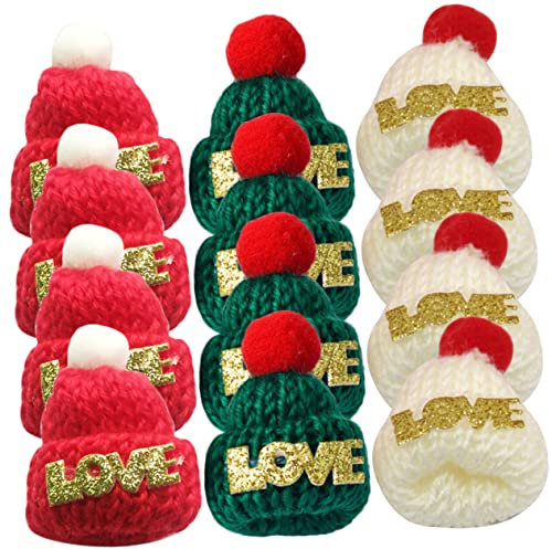 Toyvian 36 Stücke Wollmütze Krippe Zubehör Kätzchen Zubehör Weihnachten Mini Ornamente Weihnachten Mini Hüte Garn Christbaumschmuck DIY Strickmützen DIY Mini Strickmützen