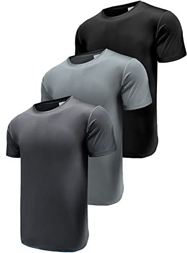 Herren 3er Pack Sport Tshirts Funktionsshirt Laufshirt Kurzarm T-Shirts UPF 50+ Schnelltrocknend Atmungsaktiv Sport Shirt Männer Sportshirt Herren Kurzarm Trainingsshirt Black/Grey/Dark Grey-3P16-L