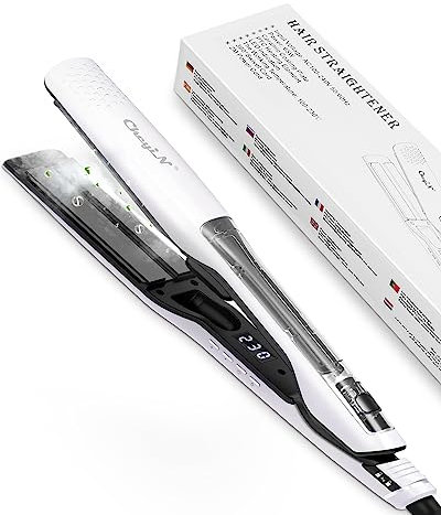 Professional Steam Hair Straightener, 2-in-1 Steam Hair Straightener,1.6 inch Wide Plate Flat Iron,Ceramic Coating with Negative Ion Function,Long-Smoothness,Adjustable Temperature 100°C to 230°C