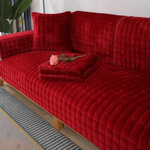 WYJHNL Sofabezug/Sofahusse, Sofabezüge/Schonbezüfe Super Weicher Flanell Dick Warm überwürfe/Sofaschoner Bequemer Plüsch rutschfest Decke Möbelschutz Für Wohnzimmer 110 * 210cm red