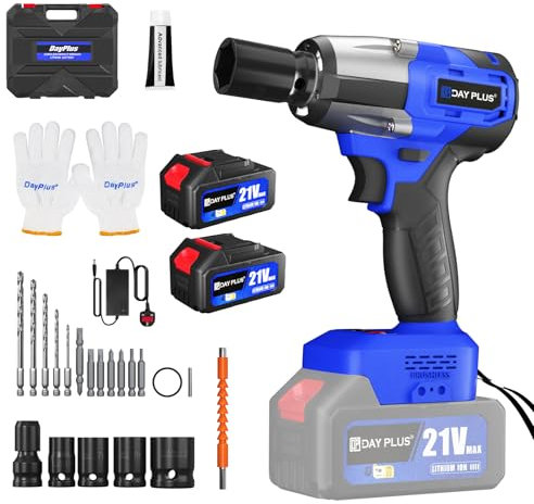 Cordless Impact Wrench 1/2 inch, Brushless Impact Gun 420N.m High Torque, 3200rpm Variable Speed, with 2 x Batteries 6000mAh Li-Ion, Socket Set & Carry Box