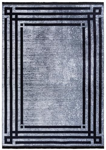 Mazovia Modern Teppich - Kurzflor Waschbar - Weich Teppich für Wohnzimmer, Schlafzimmer, Esszimmer – Teppiche Bordüre - Grau 200 x 300 cm