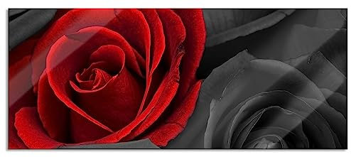 Pixxprint Glasbild Panorama, Wandbild aus Echtglas, romantische rote Rosen, 120x50 cm, inkl. Aufhängung und Abstandshalter