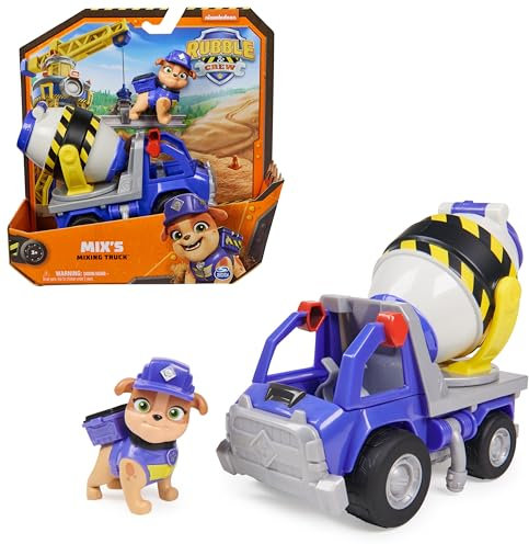 Rubble & Crew, Mix’s Cement Mixer Toy Truck Age 3+ with Action Figure and Movable Construction Toys, Kids’ Toys for Ages 3 and Up