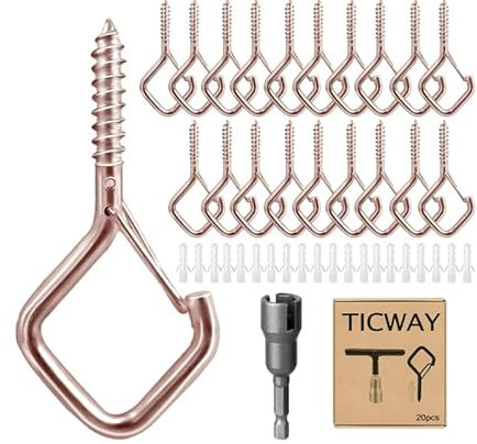 20 Stück Edelstahl Schraubhaken, Haken Zum Schrauben mit Sicherung, Wandhaken, Deckenhaken, Schraubhaken Weiß Kann für Pflanzen, Blumentöpfe, dekorative Lichter und Tassen verwendet werden（Roségold）