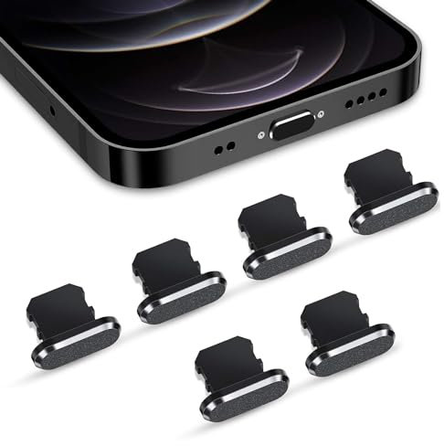 6 Stück Staubschutz Stöpsel für iPhone, Ladebuchse Schutz für iPhone, Schwarz Silikonclip Staubsteckerschutz Ladeanschluss mit iPhone 14 13 12 Mini Pro Max 11, X, XS, XR, 8, 7Plus