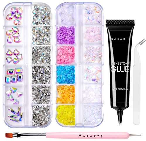 Makartt Strasssteine Nägel Set - 15g Rhinestone glue Gel mit Nageldesign Pinsel Professionelle Nail Charms Glue Gel UV LED für DIY Nageldekoration Zubehör Hause