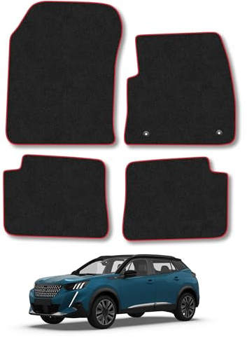 Peugeot 2008 (2019+) [Electric] Carpet Car Mats | Red Edge Trim Tailored Fit Floor Mats Full Coverage Protection Accessories Easy Clean Anti Slip Made in the UK