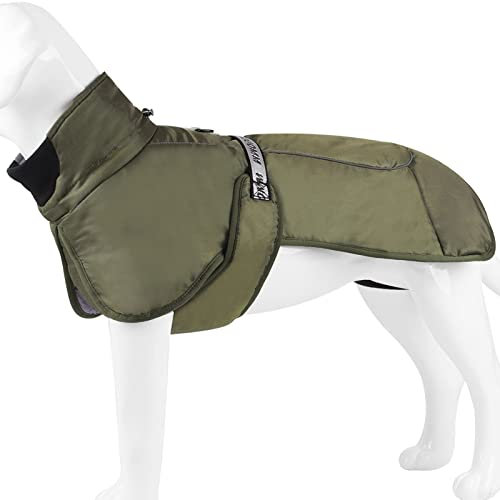 TONYFY Hunde Wintermantel, Wasserdichter Hundemantel mit Hohem Kragen Reflektierend Hundejacke mit Bauchschutz Hundebekleidung Outfit Hundemantel für Grosse Hunde, Schäferhund Labrador, Armeegrün-2XL