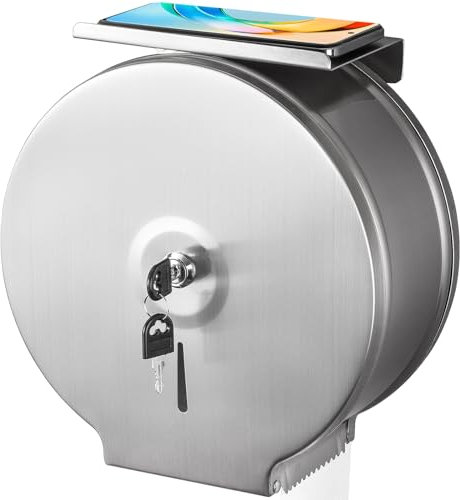 Gorlary Kommerzieller Jumbo-Toilettenpapierspender mit Ablage, Wandhalterung aus Edelstahl, silberfarben, berührungsloser Toilettenpapierspender
