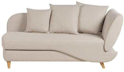 Beliani Chaiselongue Leinenoptik beige rechtsseitig mit Stauraum Kissen modern Meri II