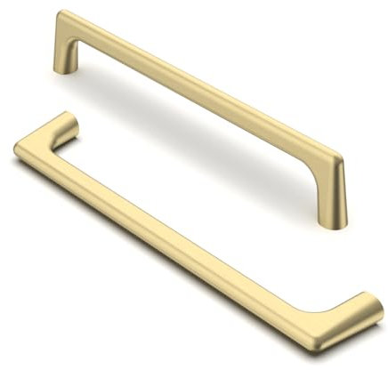 FURNIWARE Pack of 10 Cabinet Handles Satin Brushed Brass 160mm(6.3 Inch) Hole Center Cabinet Pulls Kitchen Handles Hardware Pulls Kitchen Door Handles Kitchen Cupboard Handles Hardware Handles