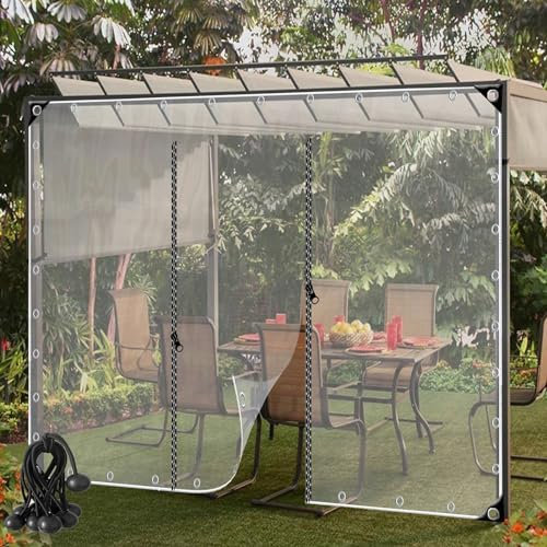 POCHY Außenvorhang Transparente Planen mit Reißverschlusstür Plastikplane Wasserdicht 0,35mm Trennvorhang für Pergola Garten Pavillons Color : Clear, Size : 2.8x1.8m(9.18x5.9ft)