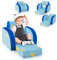 GOPLUS 3 in 1 Kindersofa aus Schaumstoff, Gepolsterter Kindersessel mit Rückenlehne & Armlehne, Faltbares Kinderspielsofa mit Schlaffunktion & abnehmbarem Bezug, für Mädchen und Jungen, Blau