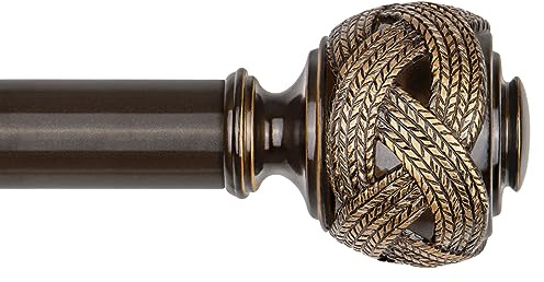 Lange Gardinenstangen für Fenster, 183 bis 368 cm, USFOOK 7/8 Zoll, robuste Gardinenstange, Teleskopstange, Spleißbronze, Vorhangstangen mit Blatt-Endstücken