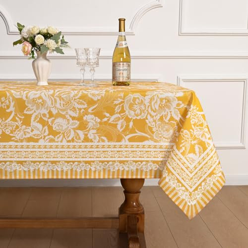 Alishomtll Tischdecke, rechteckig, gelb, Blumenmuster, rechteckig, wasserdicht, für Frühling, Sommer, Outdoor, strapazierfähig, für Esszimmer, Buffet, Hochzeit, Camping, 140 x 213 cm