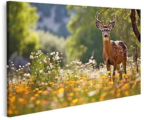 islandburner Prime Bild auf Leinwand Rehe auf Wildblumenwiese Bilder Wandbilder Poster