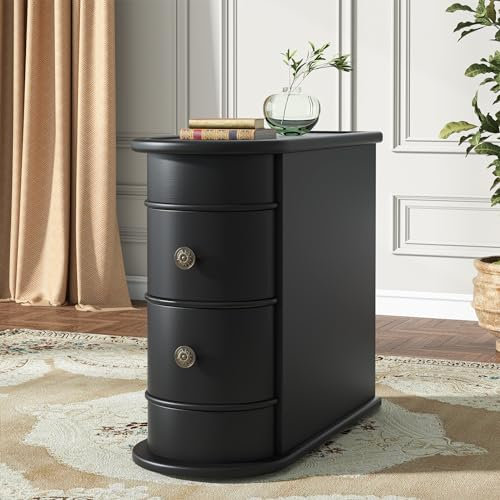 Tribesigns Wood End Table, 2-Drawer Narrow Side Table Slim Chair Solid Side Table, No Assembly Required, Finished Back, Black