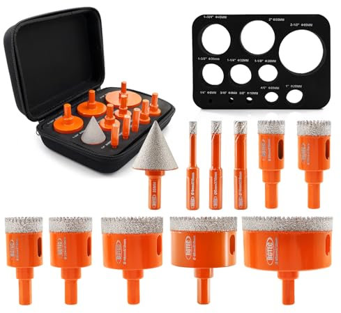 Diamond Core Drill Bit Kit BGTEC Diamond Hole Saw Tile Cutter,Triangle Shank 10pcs 6/8/10/20/25/28/32/45/50/65mm Drill Bits+1pc 3/8 Hex Shank Chamfer Bit