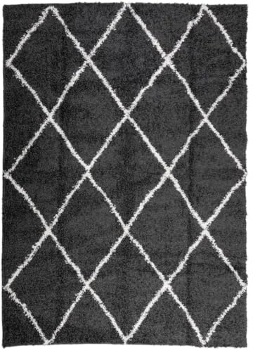 vidaXL Teppich Shaggy Hochflor Modern Schwarz und Creme 200x280 cm