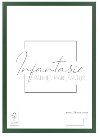 Infantasie 'N°2' Bilderrahmen 50x70 handgefertigt nach Maß | Dunkelgrün | MDF Holz-Design Collage Rahmen inkl. Kunstglas und Metall Aufhänger (Querformat & Hochformat)