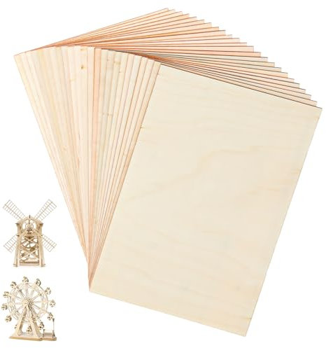 WOPPLXY Lot de 24 Balsa, 300 x 200 x 2 mm Feuille de Bois, Planche Bois Brut en Bois de Peuplier pour Projet de Bricolage, Peinture, Maquette