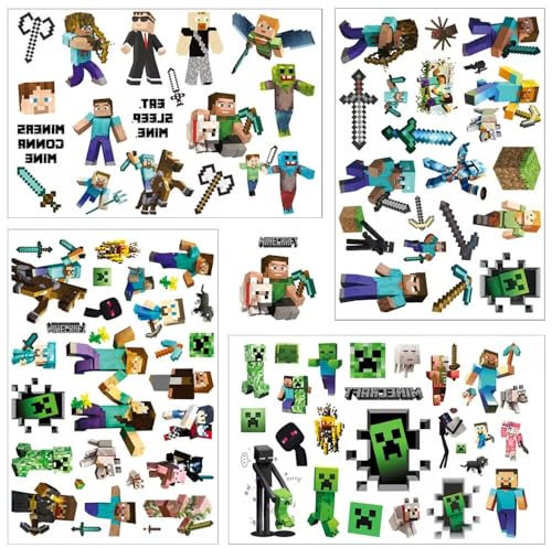 Temporäre Tattoo Set Kinder Tattoos für Mine_craft,4 Blätter Kindertattoos Aufkleber Stickers für Geschenktüten Kindergeburtstag Mitgebsel Mädchen Jungen
