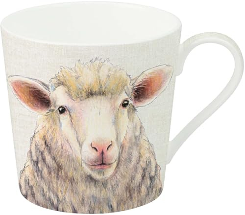 IHR - BOJ 1048060 - Kaffee Becher, Farm Sheep, Schaf, Porzellan, Bone China, 9cm x 9cm, spülmaschinen- und mikrowellengeeignet, 350ml